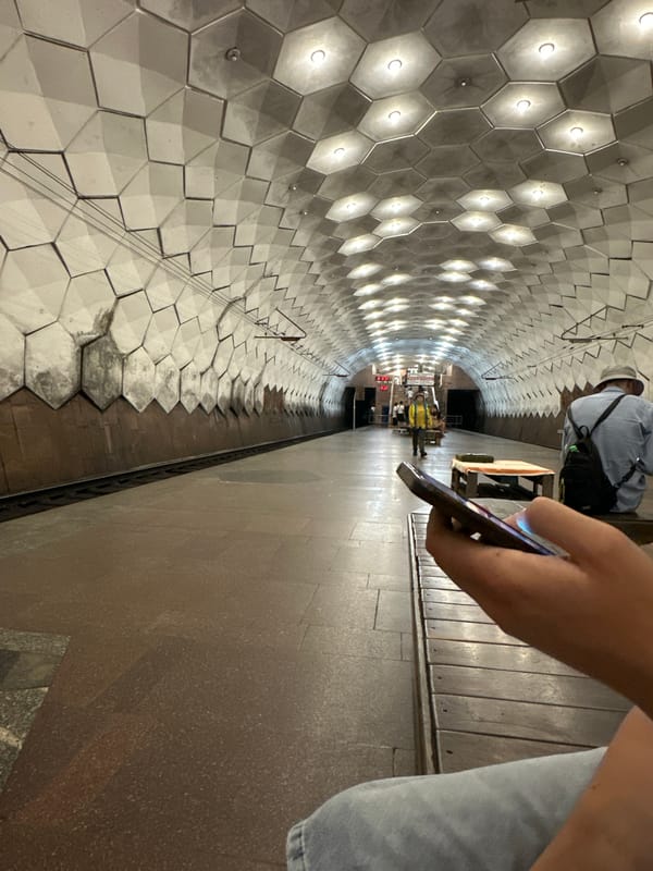 Inside Kryvyi Rih metro station's vaulted hexagonal hall