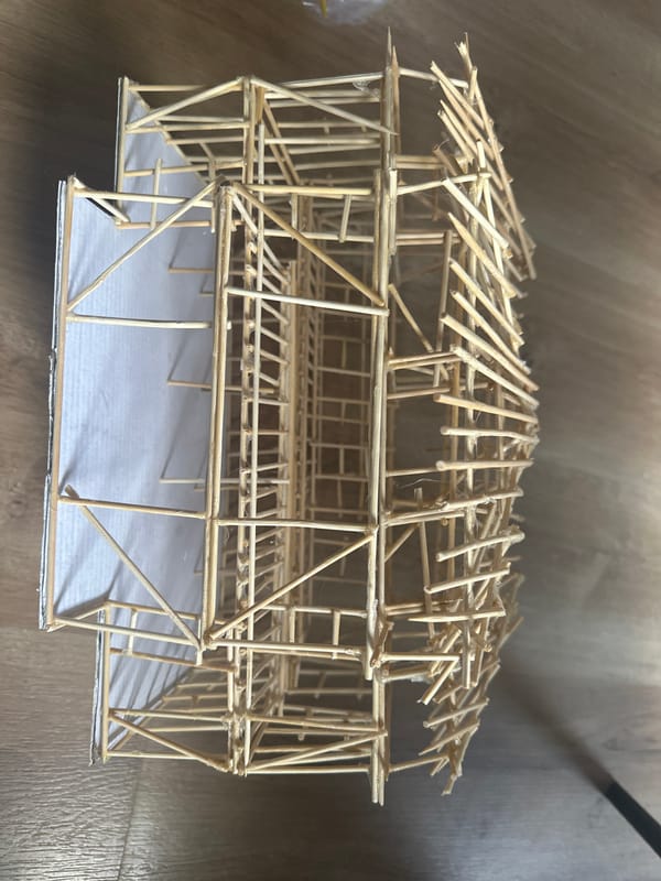Wooden stick architectural model documented in Sofia workshop session
