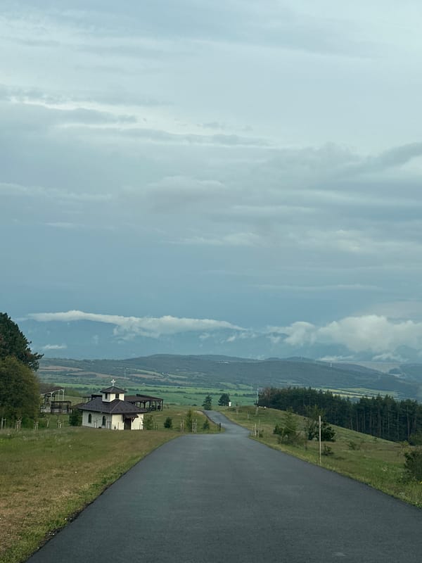 Rural landscape photographed in Mirkovo, Bulgaria under overcast skies