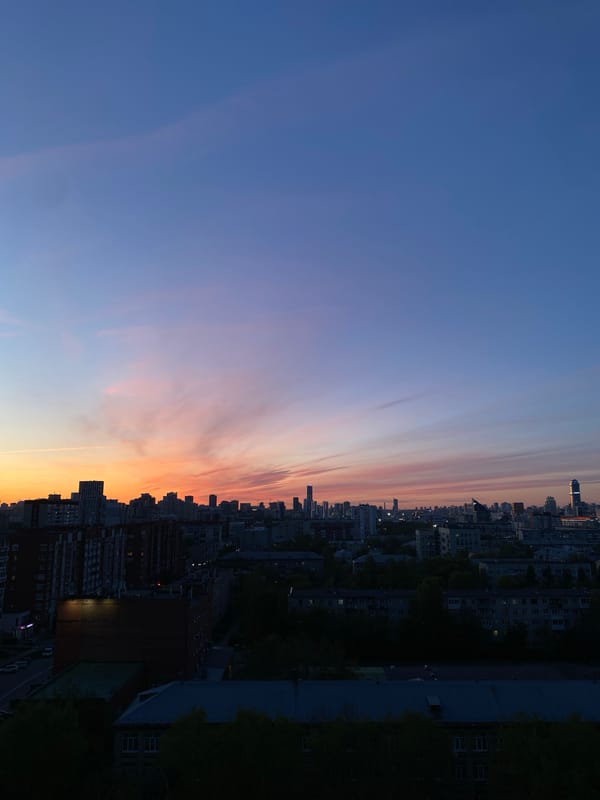 Sunset observed over Yekaterinburg cityscape