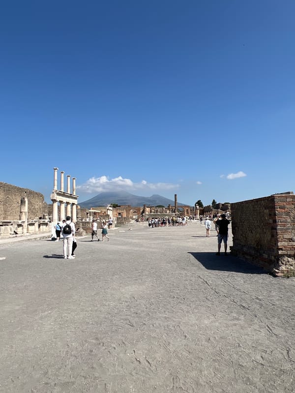 Morning documentation captures Pompeii ruins beneath Mount Vesuvius