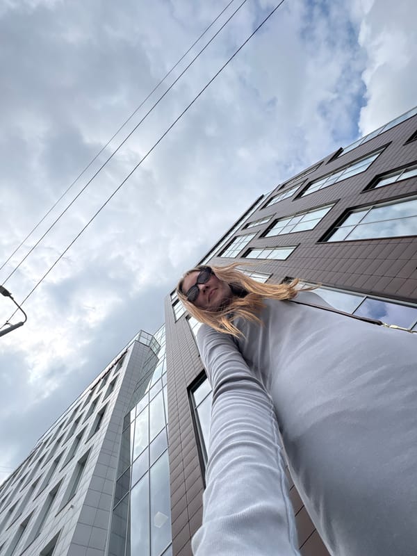 Selfie photo session at modern Perm building