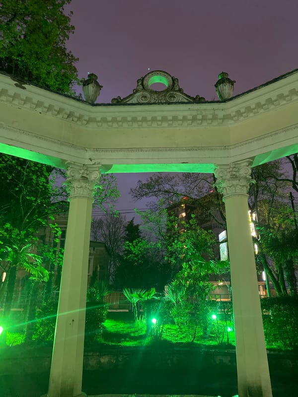 Evening documentation of Sochi architecture and dining establishments