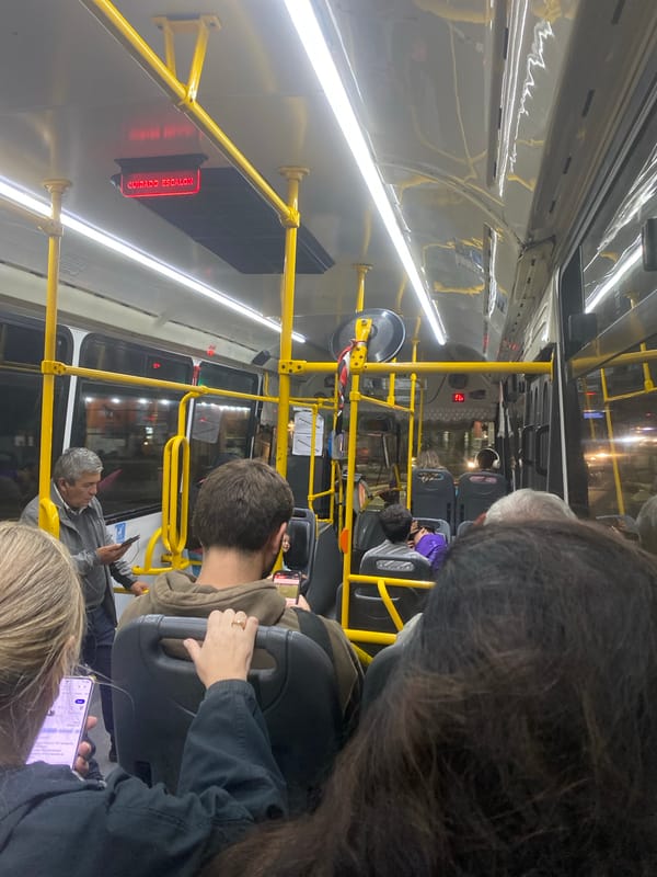 Crowded night bus observed in Buenos Aires
