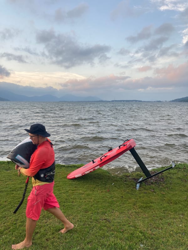 Evening lakeside recreation scene documented in Florianópolis, Brazil