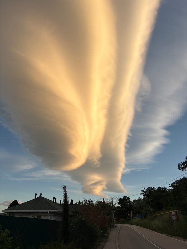 Unusual lenticular clouds observed over Malyi Mayak, Ukraine coastline