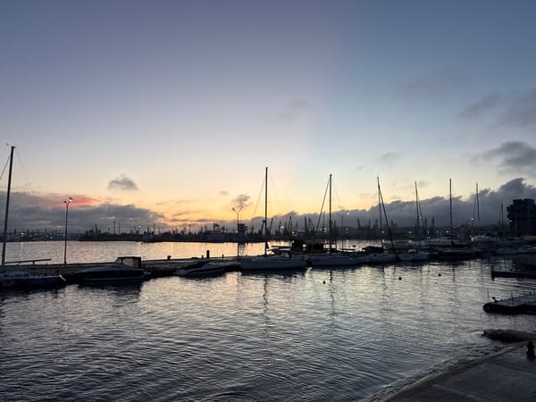 Urban waterfront scenes documented during evening hours