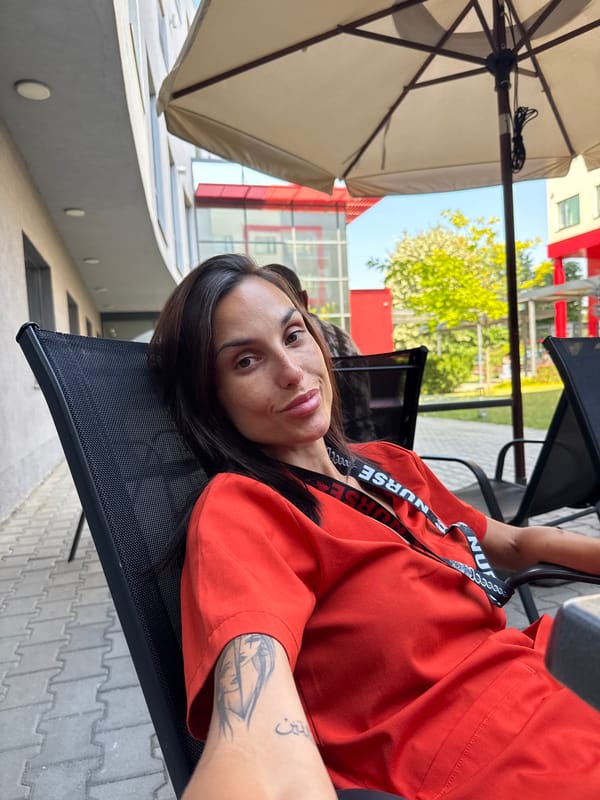 Healthcare worker on a break in Pleven, Bulgaria