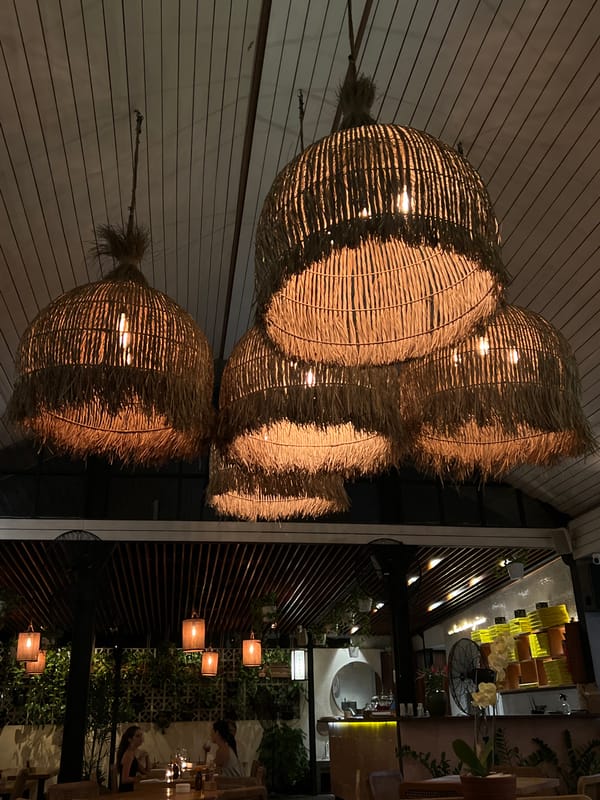 Interior lighting fixtures documented at North Kuta establishment