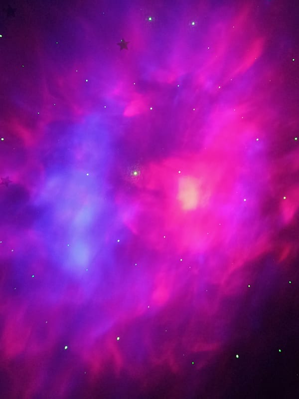 Nebula projections illuminate residential room in Chaikovsky, Russia