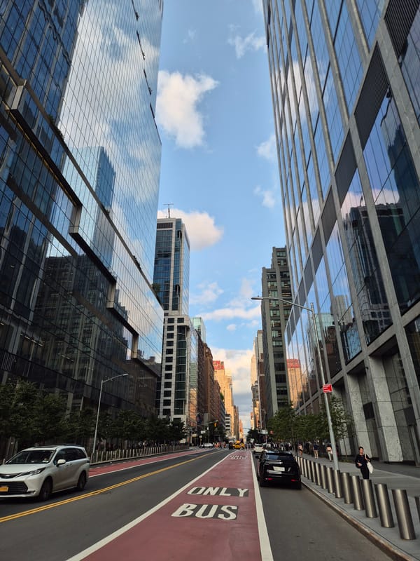 Street-level scenes around Hudson Yards on a summer evening