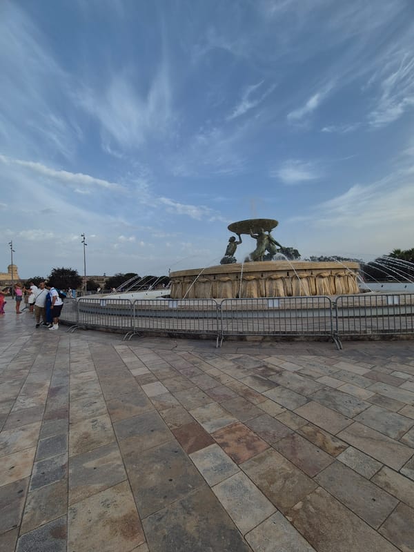 Electric guitar and fountain at Valletta's edge