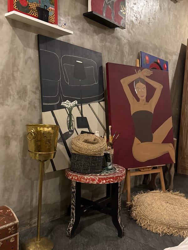 Artist workspace scenes documented in North Kuta studio