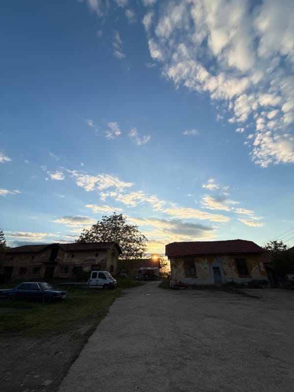Dilapidated buildings observed during sunset in Asenovgrad, Bulgaria