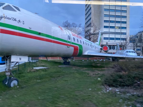 Sofia witnesses document vintage aircraft display and modern architecture
