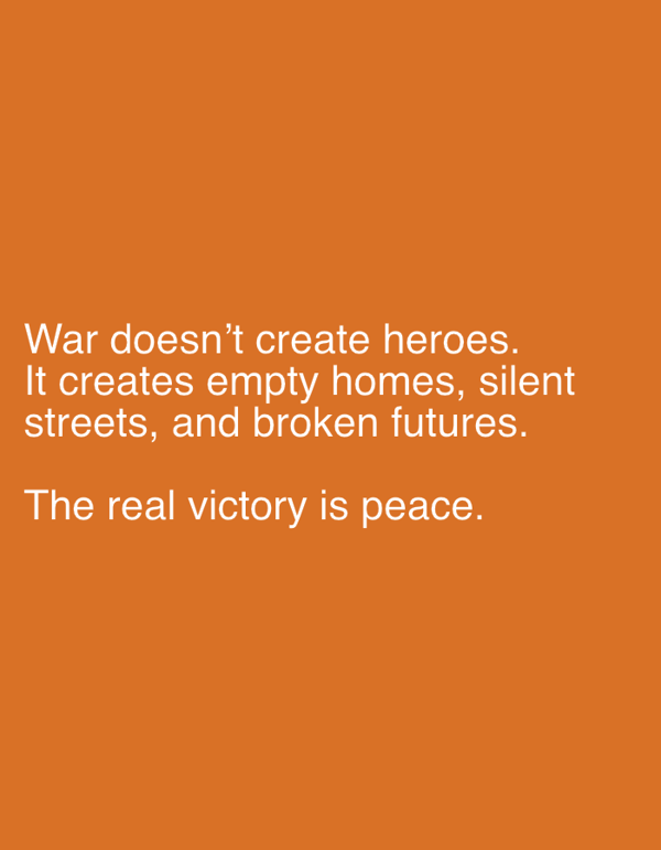 Digital graphics display philosophical messages about war and freedom