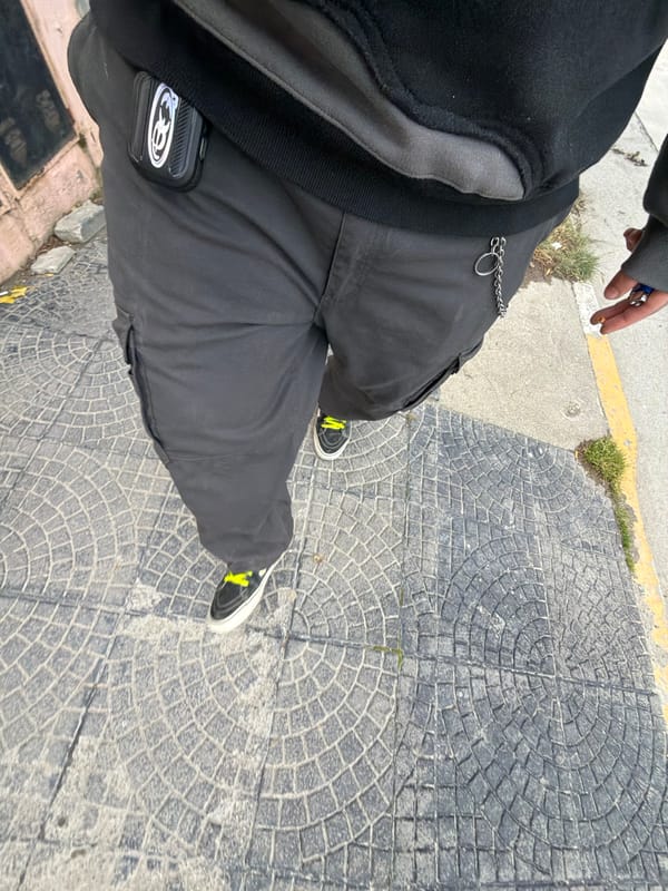 Person with colorful hair spotted on Ushuaia sidewalk