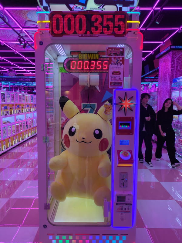 Late-night arcade and restaurant scenes documented in Daejeon