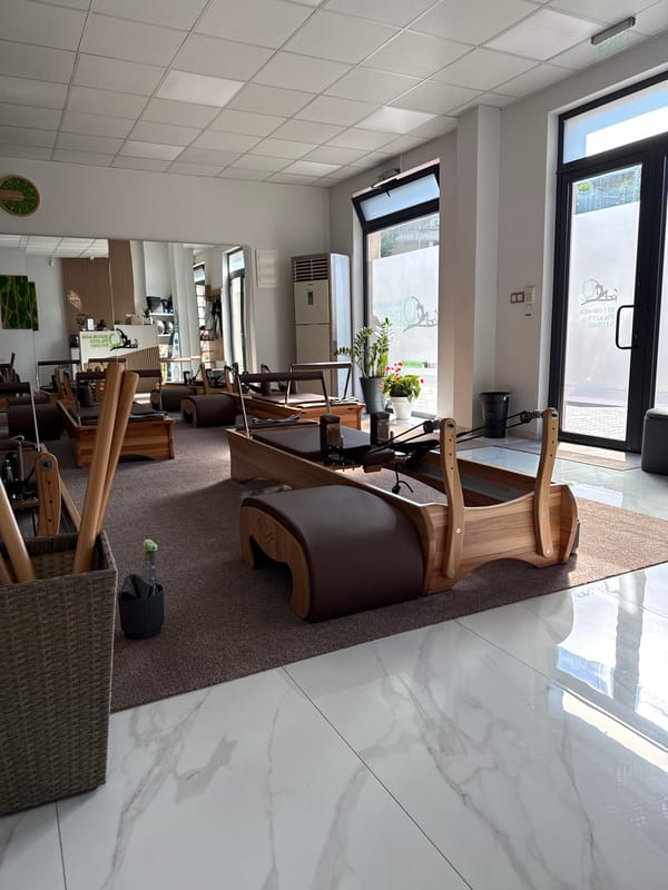 Morning sunlight illuminates Pilates studio in Plovdiv, Bulgaria