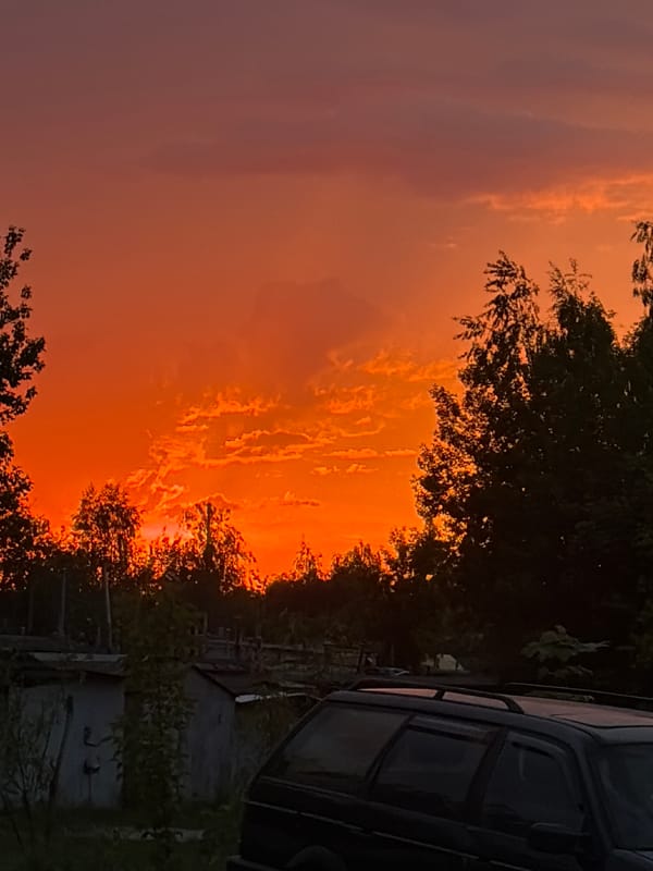 Vivid sunset captured over Mazyr, Belarus evening sky