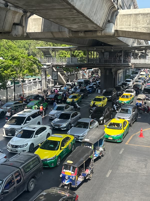 Morning traffic congestion observed near Bangkok's Siam Paragon mall