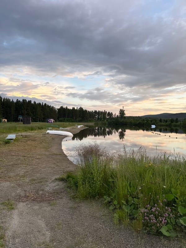 Evening scenes around Syrostan lakeside and caravan park
