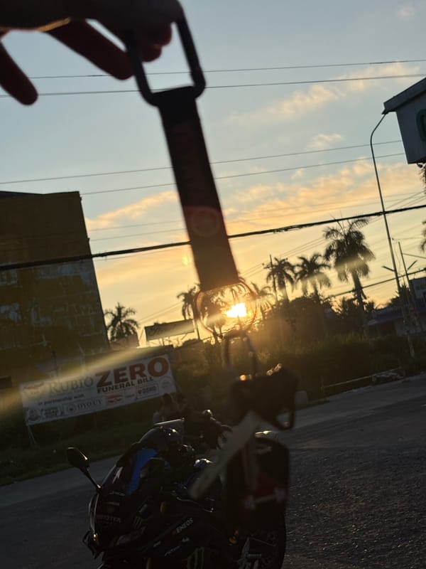 Sunset stop at a Tagum City gas station with a Yamaha R15