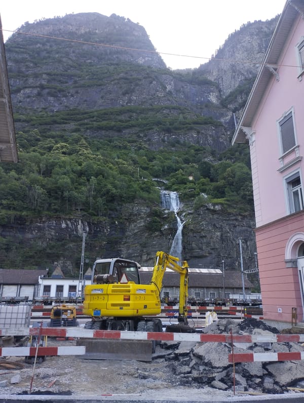 Alpine train journey documented through mountainous region with gardens