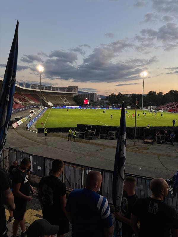 Pre-match atmosphere builds at a Sofia football stadium