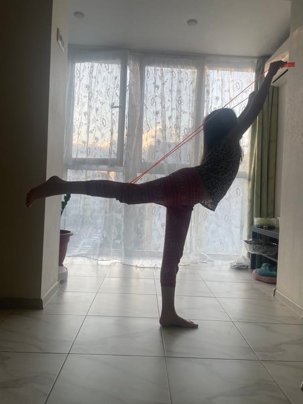 Young person exercises with yoga and jump rope in Saratov