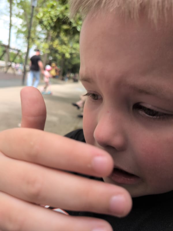 Boy plays in Sochi park during morning outing