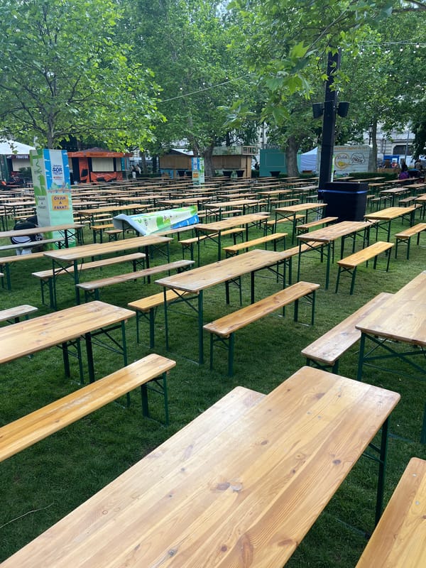Large outdoor event setup observed in Budapest park