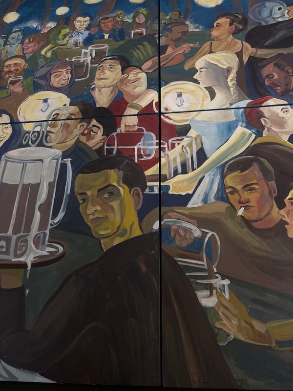 Diner documents meal at Perm restaurant with Soviet-style murals