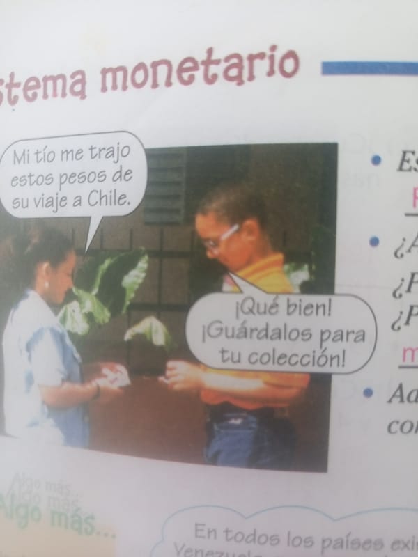 Venezuelan primary school textbook pages covering math and science