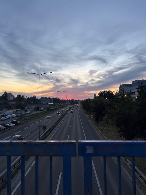 Evening highway traffic observed from bridge in Belgrade suburb