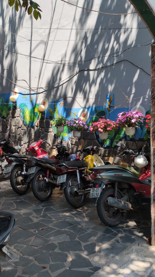 Street vendor sells produce from sidewalk in Tuy Hòa