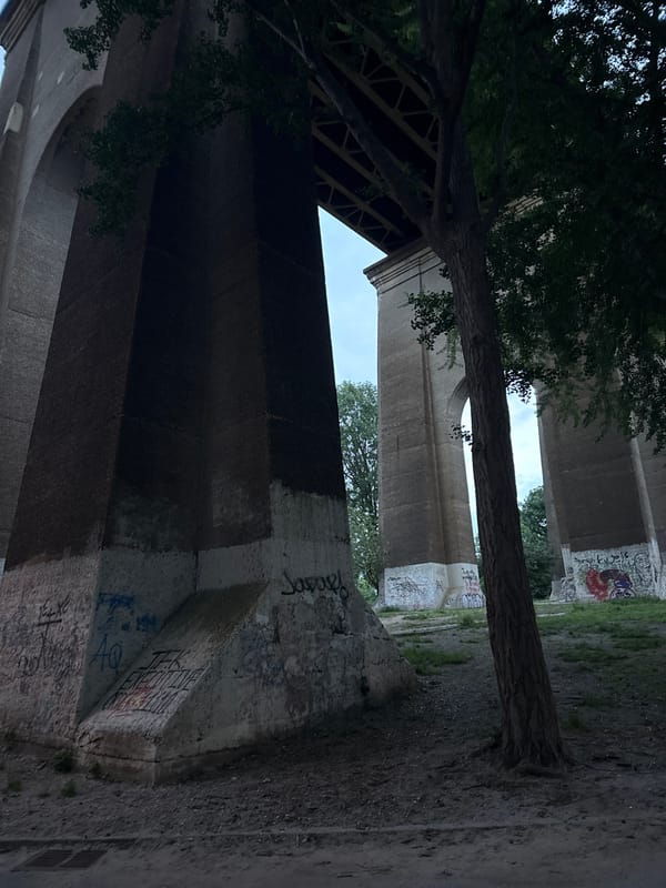 Graffiti-covered bridge underside documented in New York