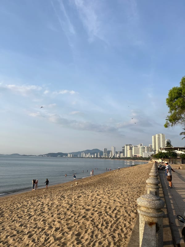 Evening beach scenes documented in Nha Trang, Vietnam