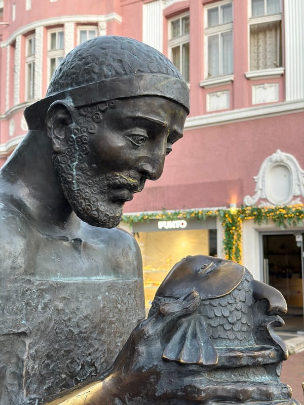Tourist documents bronze sculptures and ice cream in Varna