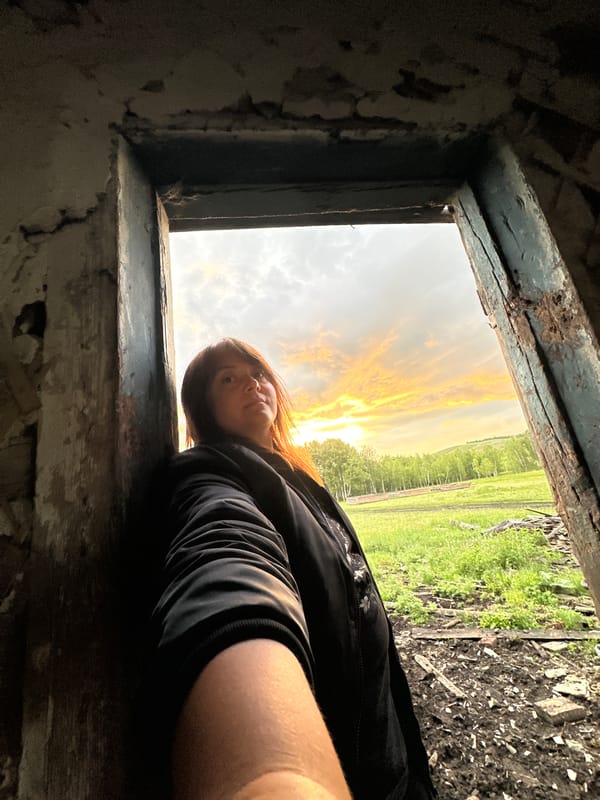 Rural sunset witnessed from pastoral field with abandoned structure