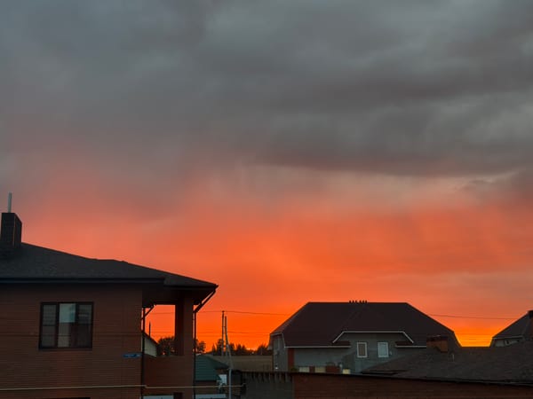 Sunset observed over residential Большая Шильна neighborhood, Russia