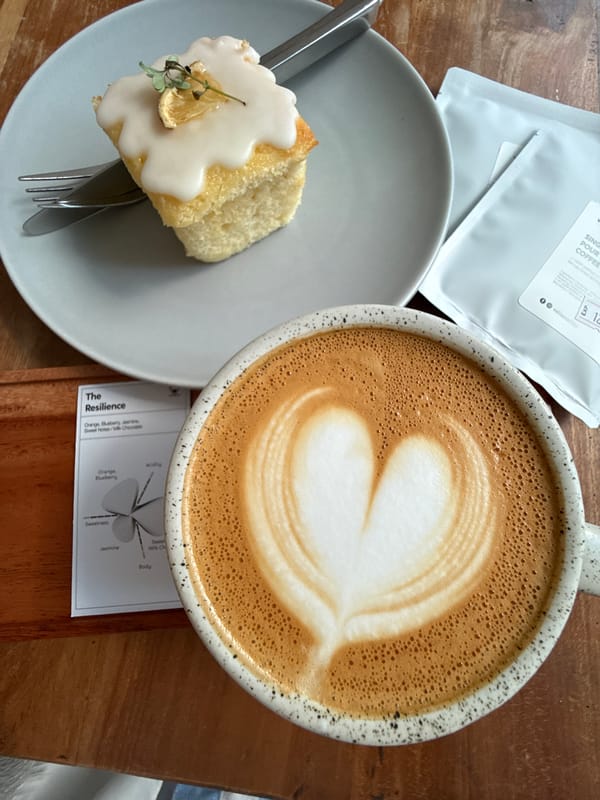 Coffee and cake at a specialty café in Kuta, Bali