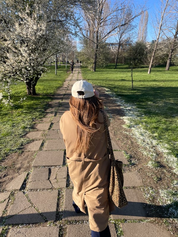 Person walks stone path in Sofia park