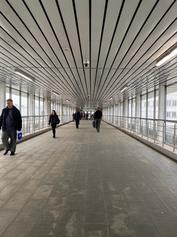 Interior pedestrian walkway documented in Dolgoprudny, Russia
