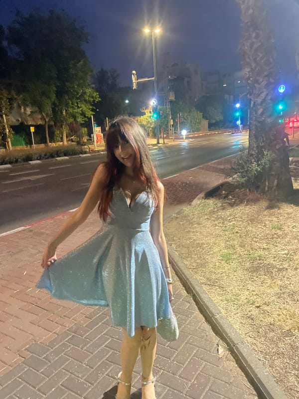 Night-out selfie series in Raanana, sparkly blue dress