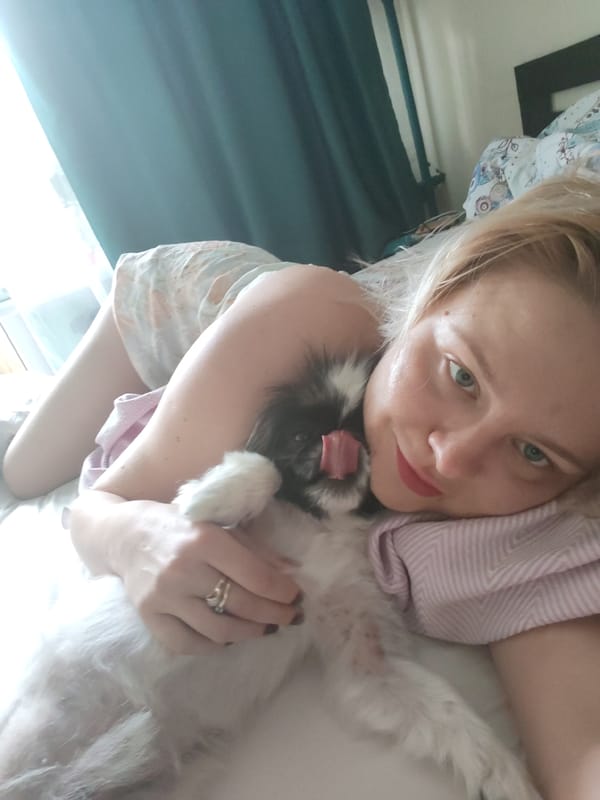 Morning moments with dog and peonies in Izhevsk home