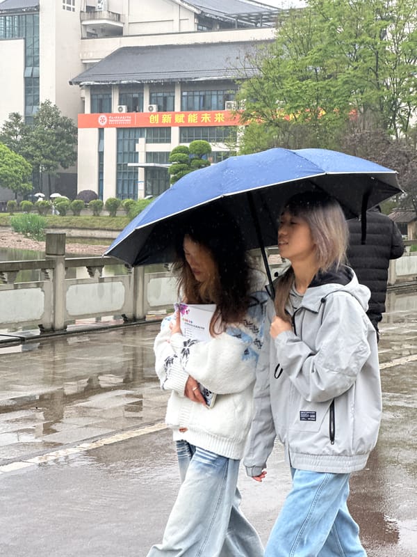Rainy night brings umbrella-carrying pedestrians to Jiangjin streets