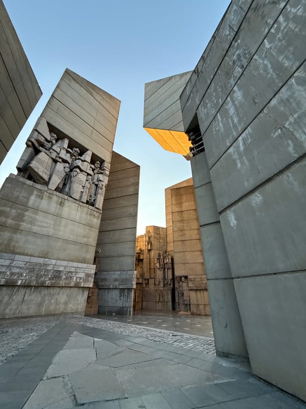 Monument photographed from below in Shumen, Bulgaria