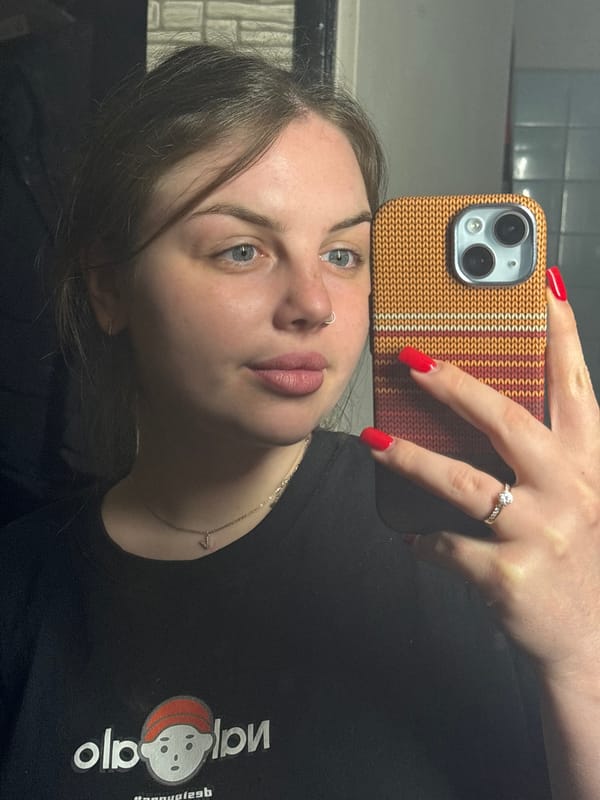 Woman takes selfie in Ukrainian village