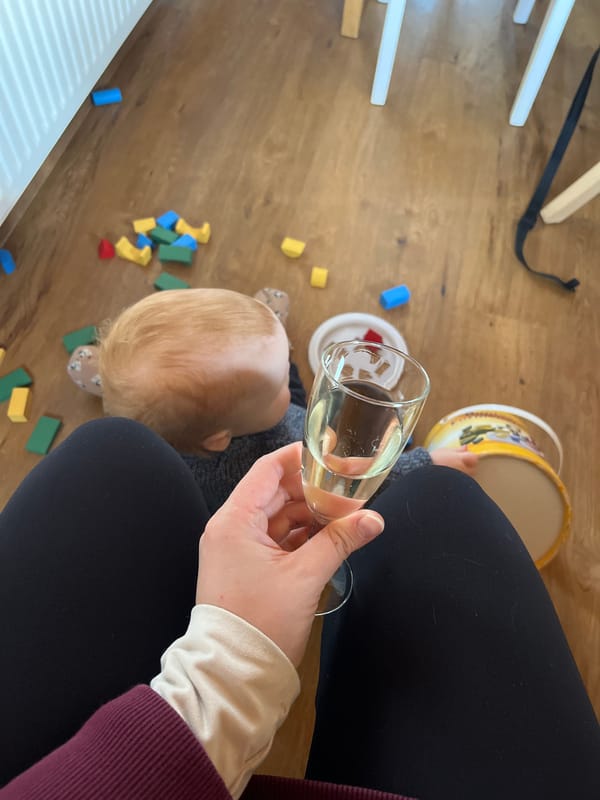 Afternoon stroll with baby and dog in German village